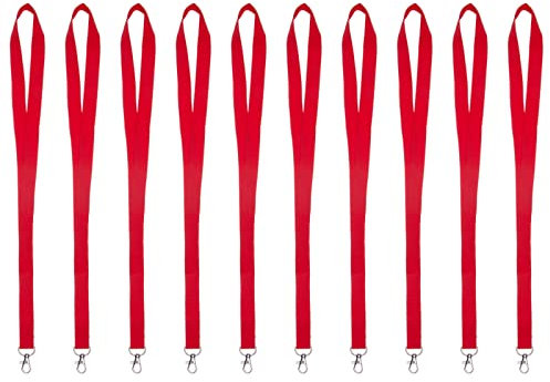 Karteo Schlüsselband mit Karabiner rot [10 Stück] Lanyard Schlüsselbänder unbedruckt für Kartenhüllen Ausweise Zugangskarten