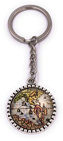 H-Customs Globe Globe terrestre en Cercle Pendentif en métal Porte-clés