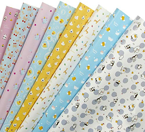 RUSPEPA Geschenkpapier-Blätter - Niedlicher Panda, Pinguin, Ente, Giraffe, Elefant-Entwurf Geschenkpapier - 8 Gefaltete Blätter - 50 cm X 70 cm