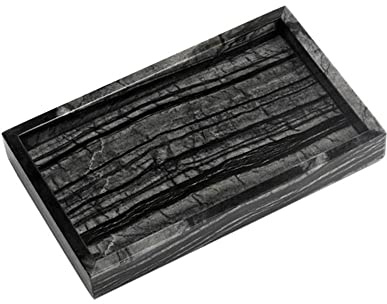 StonePlus Elegante vassoio portagioie in marmo naturale, piccolo organizer in pietra per camerino/bagno/caffetteria (venature del legno antico, 24 x 14 x 1,18 cm)