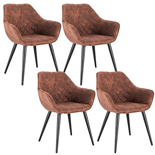 WOLTU Esszimmerstühle 4er Set Küchenstühle Wohnzimmerstühle Polsterstühle Sessel, Armlehnstühle mit Rückenlehne, für Esszimmer, Küche, Wohnzimmer, Stoffbezug, Metallbeine, Dunkelgrau, BH231br-4