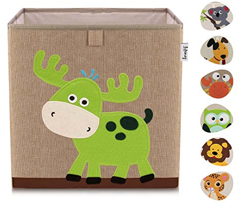 LIFENEY Aufbewahrungsbox Kinder mit Hirsch Motiv I Spielzeugbox mit Tiermotiv passend für Würfelregale I Ordnungsbox für das Kinderzimmer I Aufbewahrungskorb Kinder