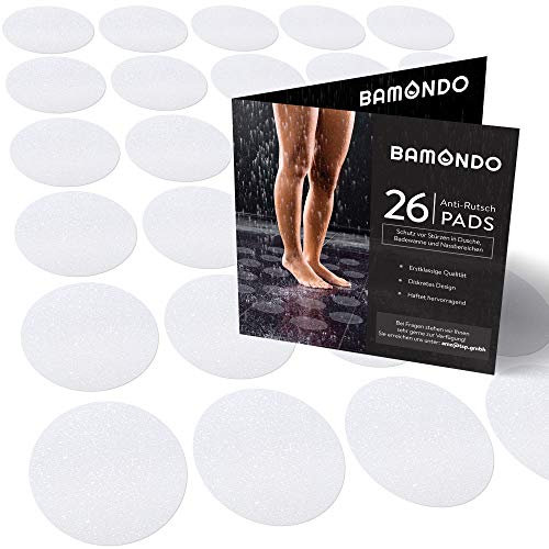 BAMONDO Anti-Rutsch Aufkleber für Dusche und Badewanne - Transparente und rutschfeste Pads - 26 Stück Anti Rutsch Dusche Aufkleber - Runde Anti Rutsch Pads mit 10cm Ø