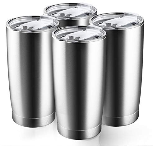 Stainless Steel Tumbler with lid, Beasea 20oz 4pcs Double Wall Vacuum Insulated Metal Drinking Tumbler Travel Mug Large Travel Tumbler Coffee Cup for Home Office Outdoor