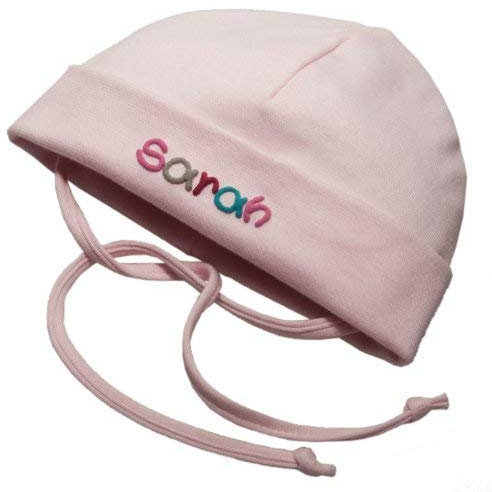 Babymütze mit Namen & Bendel Rosa in verschiedenen Größen - Mütze für Babys Kinder Junge & Mädchen personalisiert - Kindermütze - Kopfbedeckung - Haube Haube zum binden