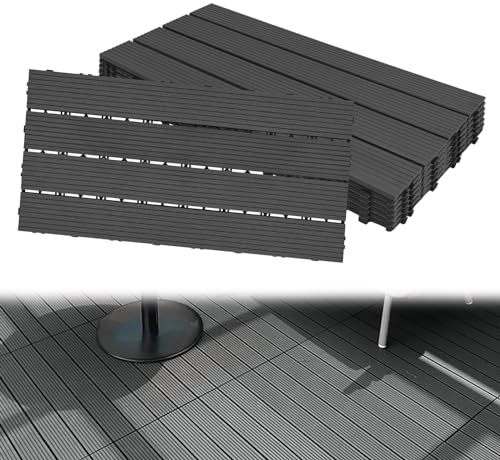 Aufun 6 piastrelle in WPC per terrazze, in plastica, effetto legno, con sistema a clic, 30 x 60 cm, acqua filtrabile, per balcone (1 m², antracite)