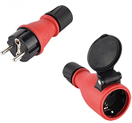 2er Netzstecker Stecker und Kupplung, IP54 spritzwassergeschützt Verlängerung Gummi und Kunststoff Außenbereich/Outdoor