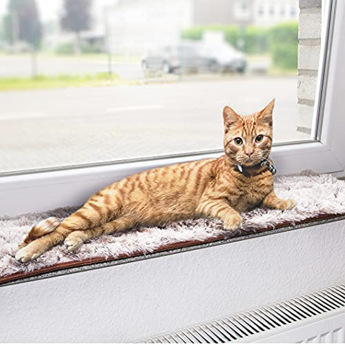 CanadianCat Company | Liegematte für Fensterbank | Braun -Weiss | L 90 x 28 cm | Katzen | Fensterbett | Fensterkissen