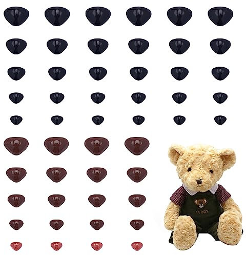 PandaHall 380 Stück 5 Größen Sicherheitsnase, Handwerk Dreiecksnase Kunststoff Bärennasen Flachrücken Tiernasen für Bastelpuppe Amigurumi Marionette Häkeln und Kuscheltiere Basteln