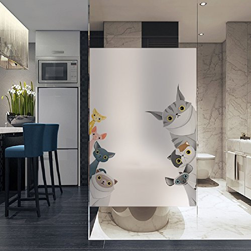 Psivika Fensterfolie mit niedlichem Katzenmuster, nicht klebend, statisch, dekorativ, für Büro, Zuhause, Schlafzimmer, Glastür, Sichtschutz (45 x 60 cm)