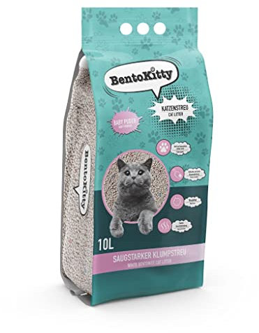 BentoKitty Katzenstreu (10L, 1er Pack) mit Babypuder Duft, Klumpend, weiß, feinkörnig, Klumpstreu aus Bentonite, für Sensitive Katzenpfoten geeignet
