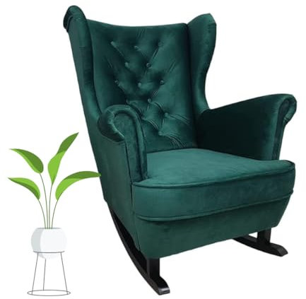 MartHome Schaukelstuhl Wohnzimmer - Relaxsessel, Schwingsessel - Stillstuhl, Schaukelstuhl - Komfortable Sessel für Schwangere Frauen, Velour Schaukelsessel, Relaxstuhl (Grün)