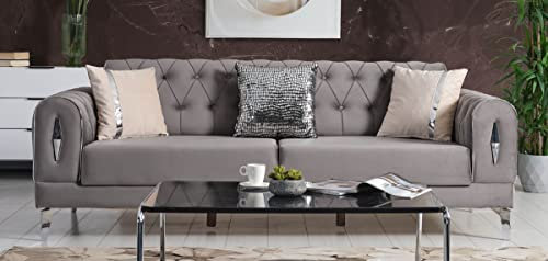 Casa Padrino Luxus Schlafsofa Grau/Silber 225 x 95 x H. 83 cm - Wohnzimmer Sofa mit 4 Kissen - Luxus Wohnzimmer Möbel
