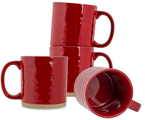 Elanze Designs High Gloss Raw Clay Bottom 15 ounce Ceramic Stoneware Coffee Mugs Set of 4, Red…