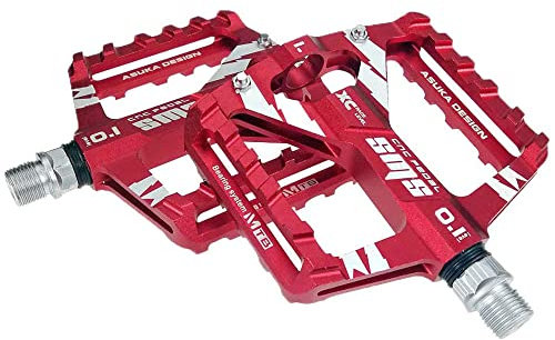 Universal-Mountainbike-Pedale aus Aluminiumlegierung mit Vollständig Abgedichteten Lagern und 4 Anti-Rutsch-Stiften (Rot)