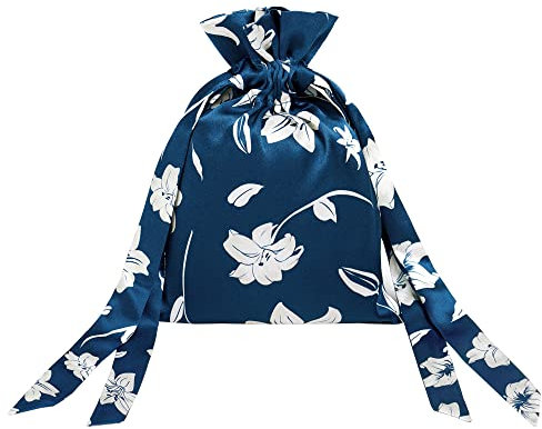 LilySilk Seidenbeutel Weicher Schmuckbeutel 1 STK Schmuckbewahrung Geschenkbeutel aus 100% Maulbeerseide in Blau mit Liliendruck