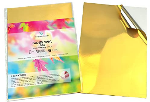 Evergreen Goods Ltd 10 Blatt A4 glänzendes goldenes Vinyl-Aufkleberpapier - wasserfestes Papier für Tintenstrahl- und Laserdrucker - selbstklebendes Papier, ideal für Aufkleber und Produktetiketten