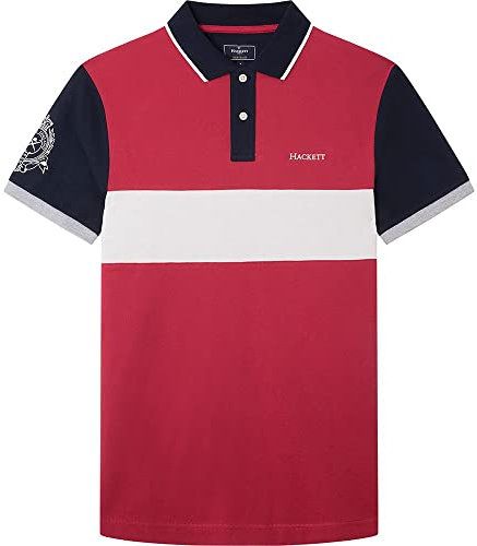HACKETT LONDON Herren Heritage Panel Polo Polohemd, Claret, XS