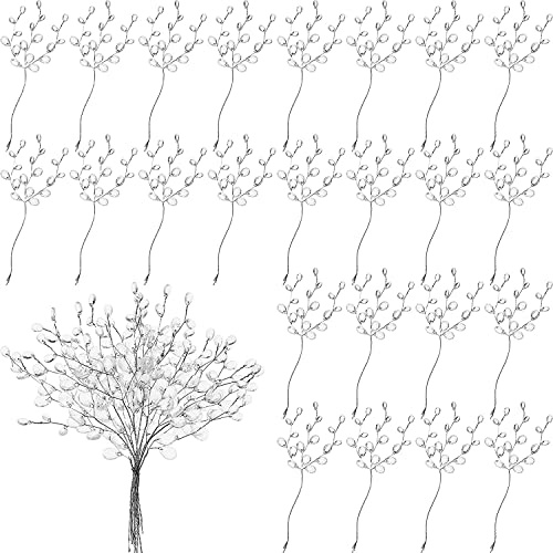 Duffire 100pcs Crystal Bead Drops Picks 17cm Faux Acrylic Gems Floral Stem for DIY Crafts,Wedding Bouquet,Christmas Tree,Vase Filler