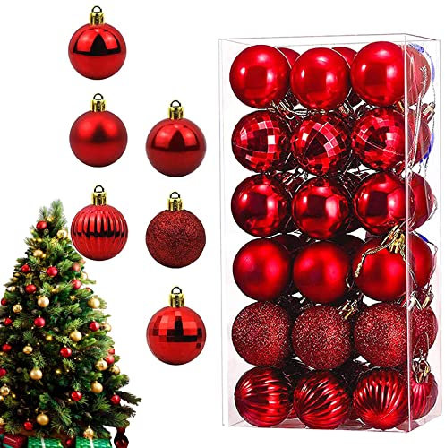 Weihnachtskugeln Ornamente Rot, 36 Stück Christbaumkugeln, Weihnachtsdeko Kugeln, Kunststoff Weihnachtsbaumkugeln, Weihnachtsbaum Deko Klein-4cm