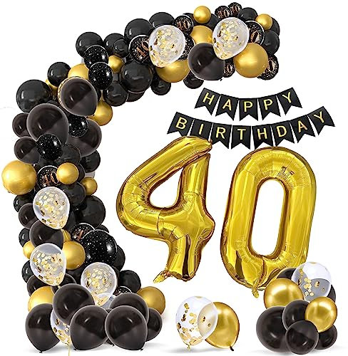 envami® 40 Geburtstag Frauen & Männer I Schwarz-Gold I Deko 40 Geburtstag Mann I 40 Deko I Luftballon 40 Ballon Zahl I Zahlenluftballon I Girlande Geburtstagsdeko 40 I Happy Birthday