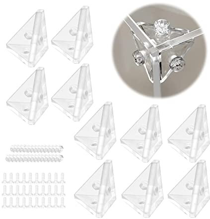 Support Angle Acrylique équerre Connector - Droit Connexion avec Vis de Fixation pour Boîte à Bijoux Claire Vitrine étanche la Poussière Meubles ,10 Pièces, Transparent
