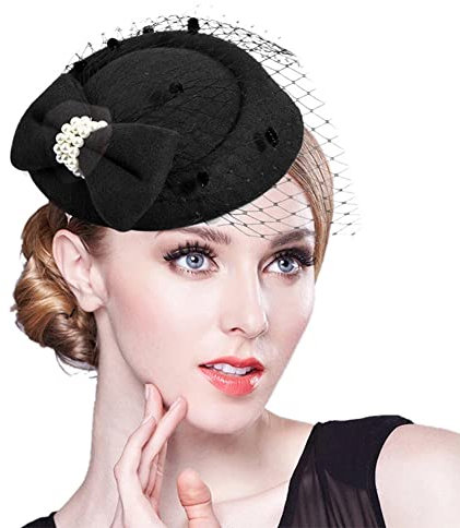 AHDMR Chapeau Bibi Mariage Élégant Femme Coiffure à Cheveux avec Voilette Petit Béret de Mariée Chic Fascinateur Chapeau des Années 1920 Rétro Serre-Tête Mariage pour Mariage Cérémonie Soirée Église