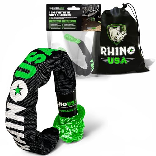 Rhino USA Corda Sintetica con Grillo Morbido (1-Pack) – 1 cm x 56 cm (14.243 kg resistenza alla rottura) - Kit di recupero fuoristrada per camion, UTV, ATV - Compatibile con Jeep, Toyota, Ford e altro
