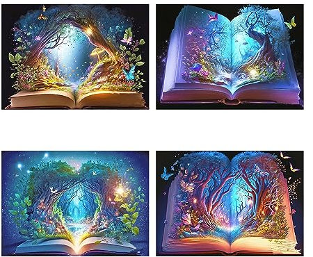 SHEGZHUC 4 Pack Diamond Painting Landschaft in Bücher 40x30cm Diamant Painting Bilder Erwachsene Landschaft Wald Diamond Strass Glitzer Baum Malen nach Zahlen Glitzersteine Buch Diamant Gemälde