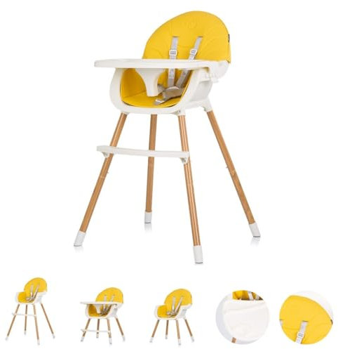 Chipolino Kinderhochstuhl Rio 2 in 1, Kinderstuhl rutschfeste Beine 5-Punkt-Gurt, Farbe:gelb weiß