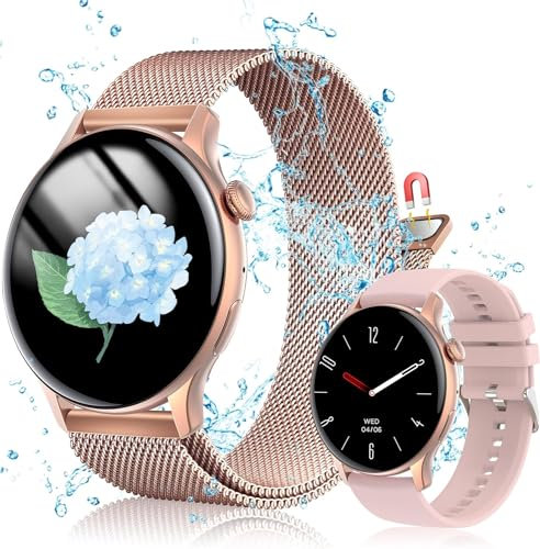 Tisoutec Orologio Smartwatch Donna Uomo con Funzione Telefono,Schermo AMOLED da 1,43, 2 Cinturini per Orologio, Impermeabile IP68, Pressione Sanguigna SpO2, Notifica app,Frequenza Cardiaca (Oro)