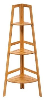 Etagère Angle Salle de Bain Bambou 3 Niveaux 32x32x103 cm