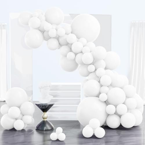 PartyWoo Luftballons Weiß, 102 Stück Weiße Ballon Girlande Satz von Verschiedene Größen mit 18 Zoll 12 Zoll 10 Zoll 5 Zoll, Luftballon Girlande für Geburtstagsdeko, Partydeko, Hochzeitdeko, Weiß-Y13