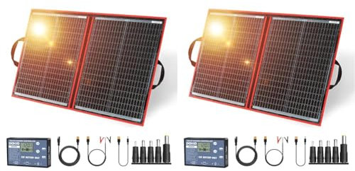 DOKIO Panneau Solaire 100W 12V PLIABLE MONOcristallin AVEC INVERSEUR Solaire 2 ports USB Pour Plein air (Lot de 2)