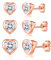 Josfeva Stud Earrings for Women, 3 Pairs 925 Sterling Silver Flat Heart Studs Earrings with Zirconia, Hypoallergenic Rose Gold Halo Stud Earrings, 4/5/6mm Tiny Cartilage Sleeper Earrings for Birthday