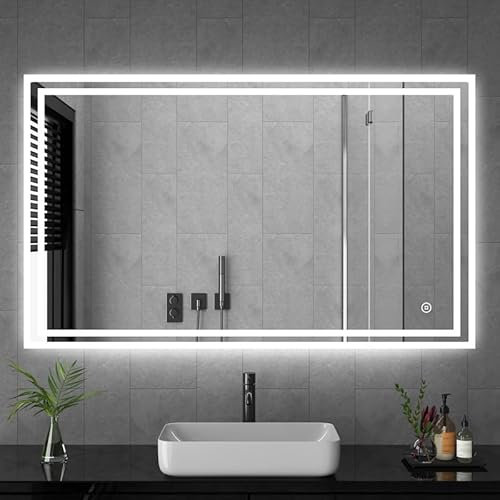 Goezes Badspiegel mit Beleuchtung 70x100cm LED Badezimmerspiegel, Lichtspiegel 3 Lichtfarbe Dimmbare 3000-6500K Kaltweiß Neutral Warmweiß, Bad Spiegel mit Beleuchtet, Badspiegel mit Touchschalter