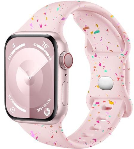 Upeak Sport Armband Kompatibel mit Apple Watch Armband 40mm 41mm 38mm, Hergestellt aus Recyceltem Kunststoff - Silikon Band Damen Herren für iWatch SE Series 9/8/7/6/5/4/3/Ultra, Perlrosa