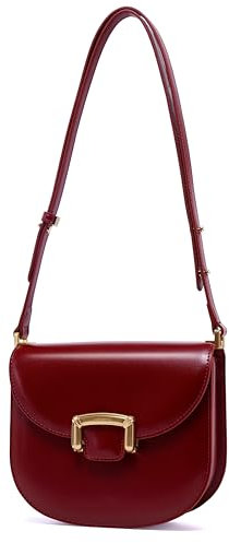 LA FESTIN Umhängetasche Damen Aus Rindsleder, Crossbody Bag Damen Klein Mit Verstellbarem Lederband, Messenger-Tasche Mit Schnallenverschluss - Kirschrot