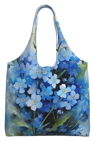 BEEOFICEPENG Umhängetasche, große Canvas-Einkaufstasche, Einkaufstasche, lässige Handtasche, wiederverwendbare Einkaufstaschen,Aquarell Vergissmeinnicht Blumen