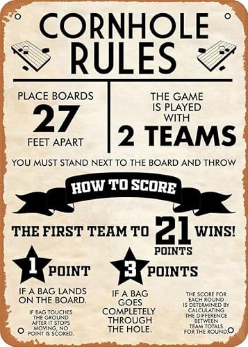 Geroclonup Games Cornhole Rules Sign Vintage Poster Retro Vintage Metal Sign Home Man Cave Art, Kitchen 20x30cm