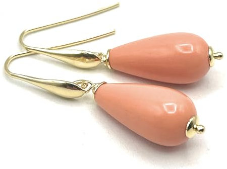 Orecchini con Piccole Gocce Rosa Corallo, Pendenti in Argento 925 Dorato 24 K Made in Italy, Gioielli Classici, Regalo per Lei