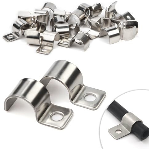 25 Piezas Abrazaderas para Tubo 16mm Soportes para Tubo de Un Solo Agujero en Acero Inoxidable V2A Soportes en U Abrazadera Sujetadores para Cables Ø 15-16.5mm Fijación de Tuberías de Agua