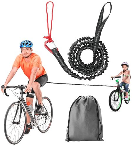 Bike Tow Rope, 1.7M*2.2cm Elastic Bicycle Towing Strap(Stretchable to 3m), Portable Outdoor Bike Tow Bar with Safety Hook, Storage Bag for Adult Kids Mountain Bikes (Black)