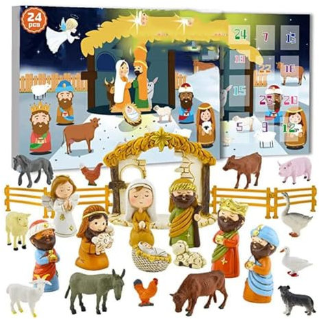 Malloy Adventskalender 2023, Weihnachtskrippe, Weihnachtskrippen-Adventskalender-Set, Niedliche Tiere, Kleine Menschen, Weihnachten, Einfach zu Bedienen