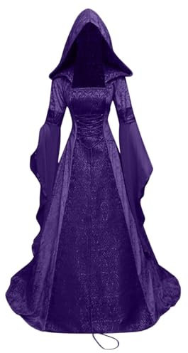 MOKBAY Deguisement Cape Halloween Femme Adulte Costume Cosplay Gothique Robe Sorciere Femme Vampire Victorienne Steampunk Déguisement d'halloween Adulte(Violet foncé,L)