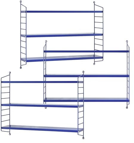 [en.casa] Modulares Wandregal Strängnäs 3er Set Metallregal Blau Hängeregal mit 3 Regalböden Badregal Küchenwandregal Wandablage Wohnzimmer