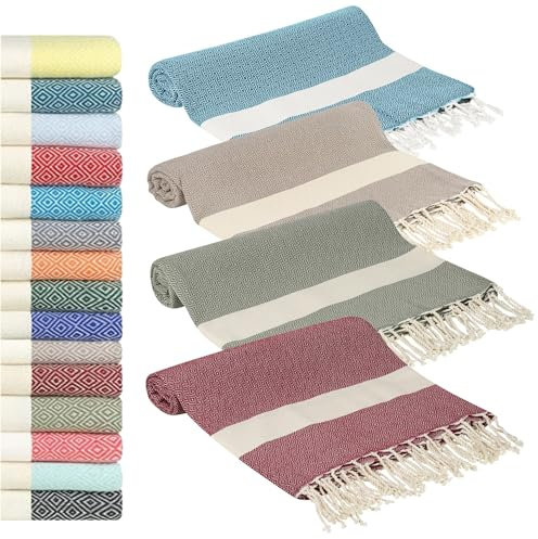 Saunahandtuch Saunatuch Damen + Herren, Hamamtuch groß 100x200 XXL: lang, platzsparend, leicht | Sauna Handtuch, Wellness Spa Tuch (Burgunder + Olive + Petrol + Braun, 4er Set | 100 x 200 cm)