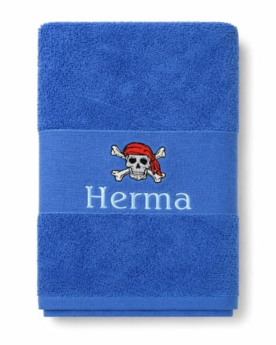 BotoHome Handtuch Blau 50x100 cm Personalisiert mit Namen & Motiv Bestickt – 100% Baumwolle, Oeko-TEX Zertifiziert, weich & saugstark Individuelles Geschenk für Sie & Ihn (Blau, 50 x 100 cm + Motiv)