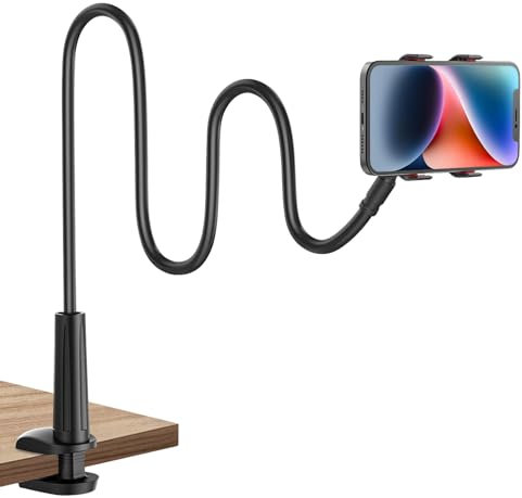 Worezal Schwanenhals Handyhalterung für Bett & Tisch – Flexibles Handy Stativ mit 360° Drehung – Universeller Halter für Smartphones bis 10 Zoll – Robuste Klemme, Perfekt für Videos & Filme (Schwarz)