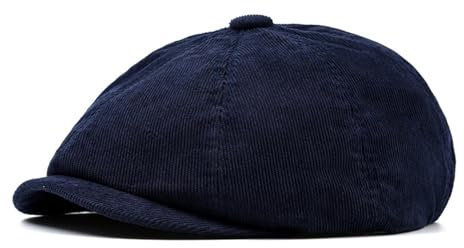 HIQIU Kord Schiebermütze Herren - 8-Panel Newsboy Cap Einfarbiger Baskenmütze - Herren Schirmmütze Malerhut Barett Cap für Frühling Herbst (DE/NL/SE/PL, Alphanumerisch, Einheitsgröße, M, Marineblau)
